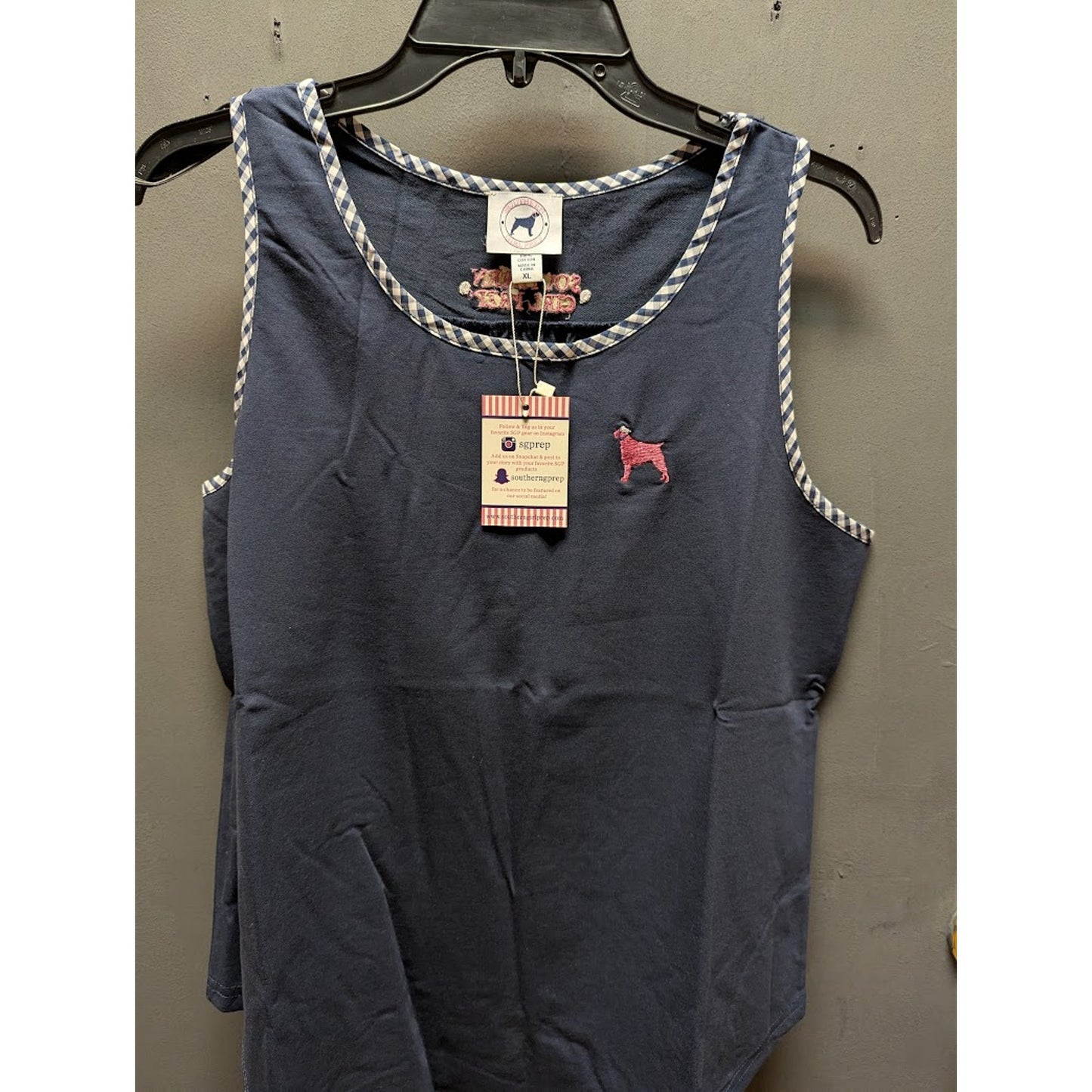 Southern Girl Prep NEW Sleeveless tank Shirt Cotton large CASUAL dark blue plaid