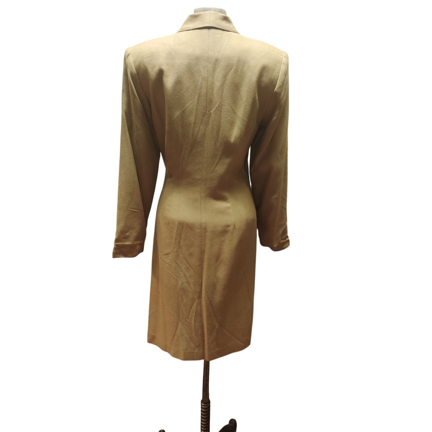 Vintage 80s Kasper ASL Tan Pass Side Belt Blazer Wrap Dress 4 Career Long Sleeve