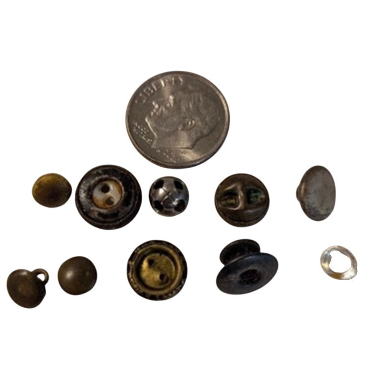 LOT of 10 Antique Vintage Victorian Brass Mixed Materials Buttons ESTATE FIND