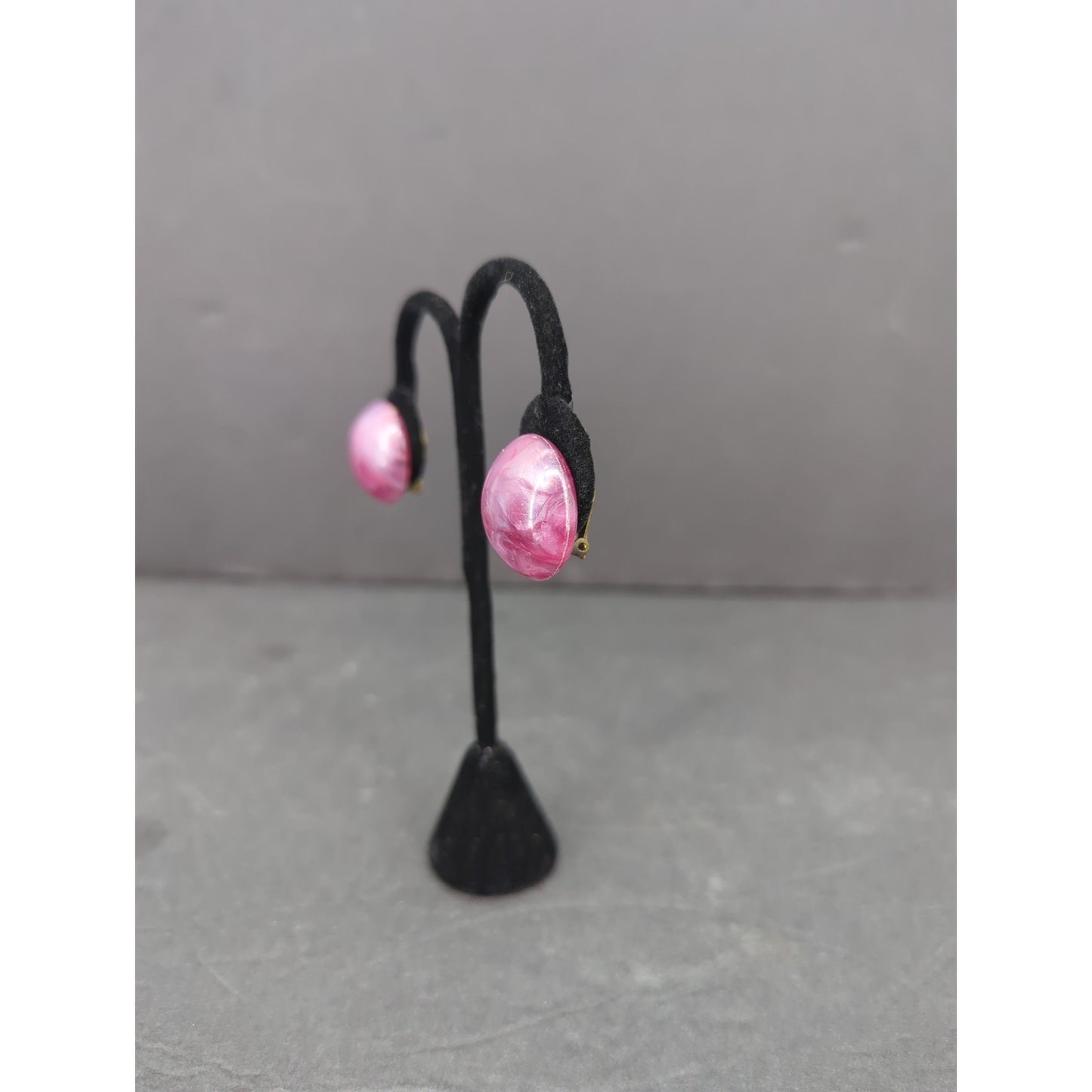 Vintage Pink Swirl Cabochon Clip On Earring Made in Western Germany Floral Retro