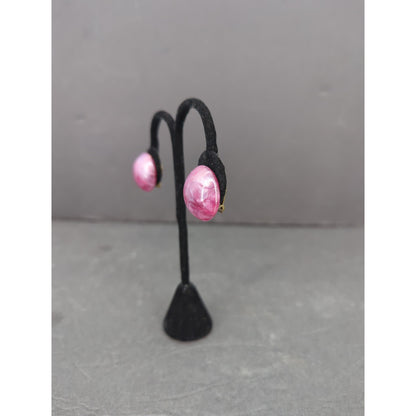Vintage Pink Swirl Cabochon Clip On Earring Made in Western Germany Floral Retro
