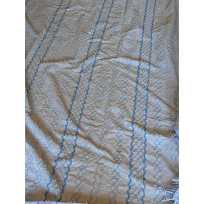 B.F. Goodrich Vintage Chenille Queen Blanket Coverlet Fringe Blue Dk Blue Synthe