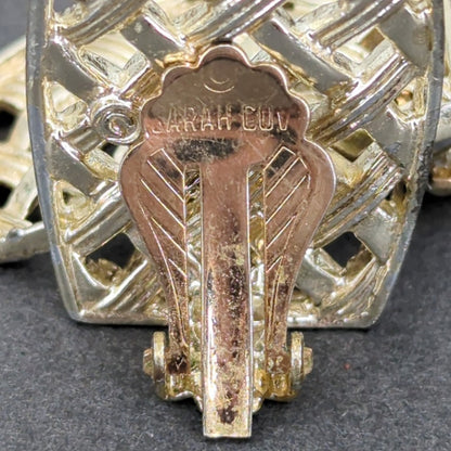 Vintage Sarah Coventry Geometric Gold Basketweave Clip On Earrings Whimsigoth