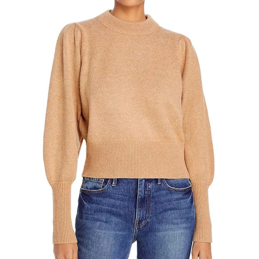 FRENCH CONNECTION Balloon Sleeve Sweater In Camel Melange LARGE NEW COWL