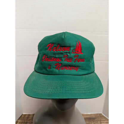 Vintage Nelson Christmas Tree Farm & Nursery Green Snapback Hat Retro Y2K