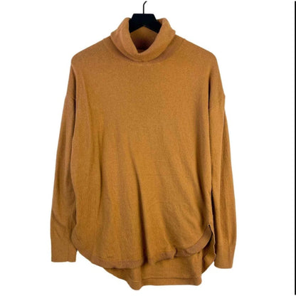 Chelsea28 round hem SMALL Turtleneck Tunic Sweater Beige Stretch Cotton Blend