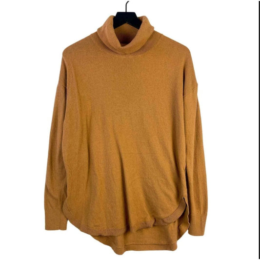 Chelsea28 round hem SMALL Turtleneck Tunic Sweater Beige Stretch Cotton Blend
