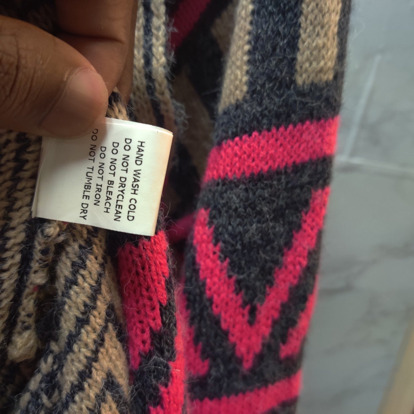 Vintage Perfectly Priscilla Pink Aztec Fringe Longline Cardigan Sweater Small
