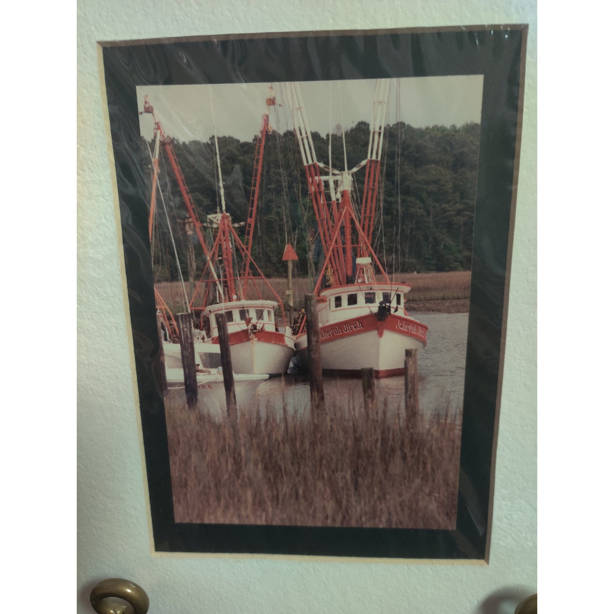 Original Shrimp Boats Harbor Photograph Signed Dan Evans Matted Print