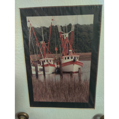 Original Shrimp Boats Harbor Photograph Signed Dan Evans Matted Print