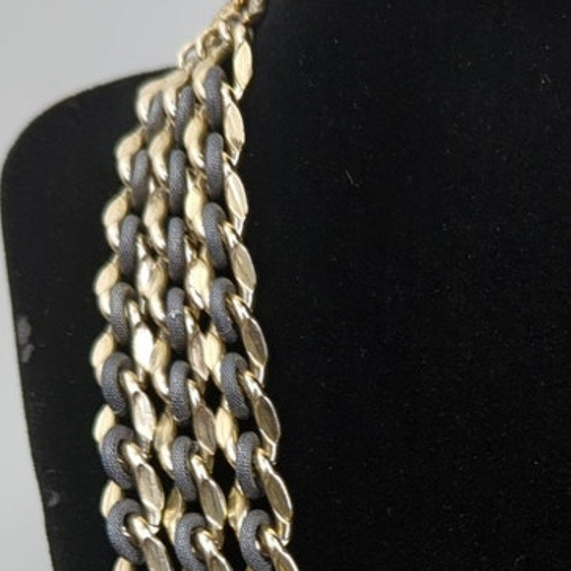 Vintage Sarah Coventry Multi-Strand Gold-Tone & Faux Leather Mixed Link Necklace