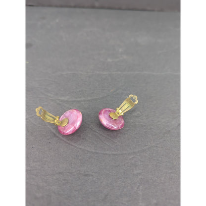 Vintage Pink Swirl Cabochon Clip On Earring Made in Western Germany Floral Retro