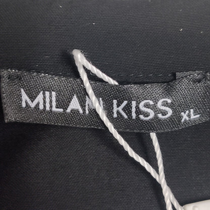 Milan Kiss Black Long-Sleeve Maxi Shirt Dress Viscose XL Collared Button Front