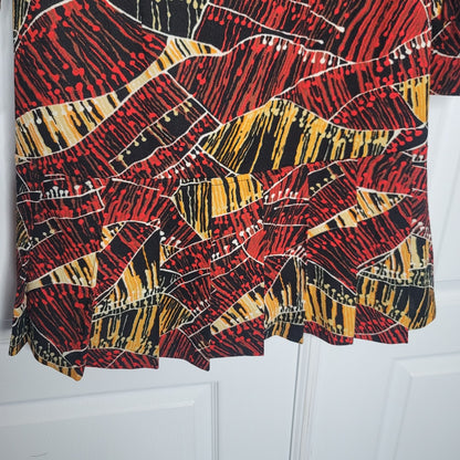 Vintage Geometric Gold Red Black 1960s Mini Dress Long Sleeve Medium button