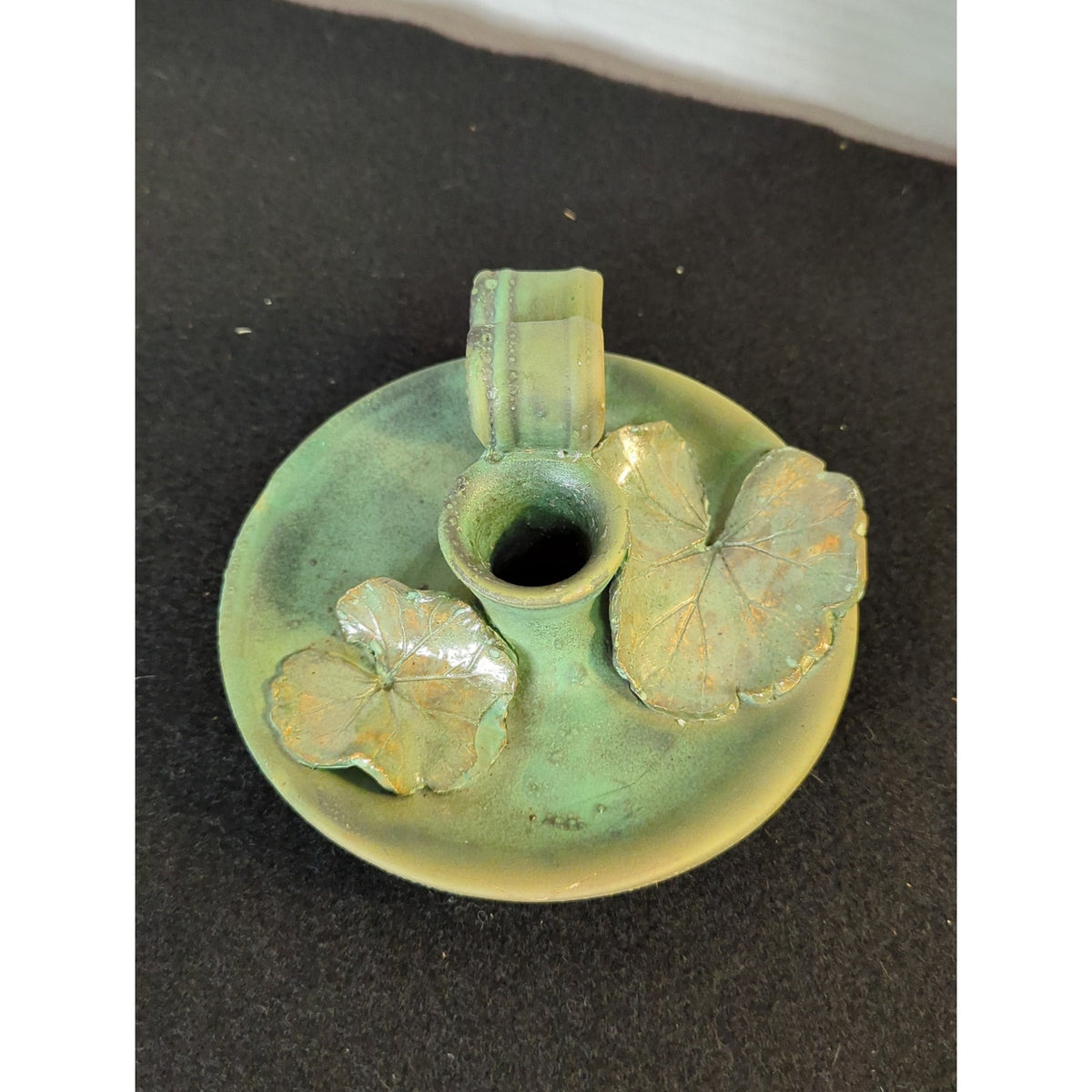 Art Studio Handmade Pottery Signed Elaine Handheld candle holder