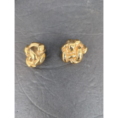 Vintage Gold Tone Chunky Knot Swirl Clip On Earrings Retro Costume Jewelry