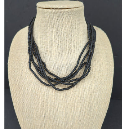 Vintage Multi Strand Beaded Tassel Necklace Y2K Boho Black Gold Tone Glam