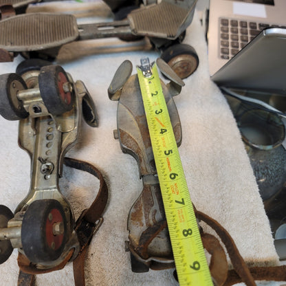 Vintage Sears Adjustable Metal Roller Skates Antique Pair with Leather Straps