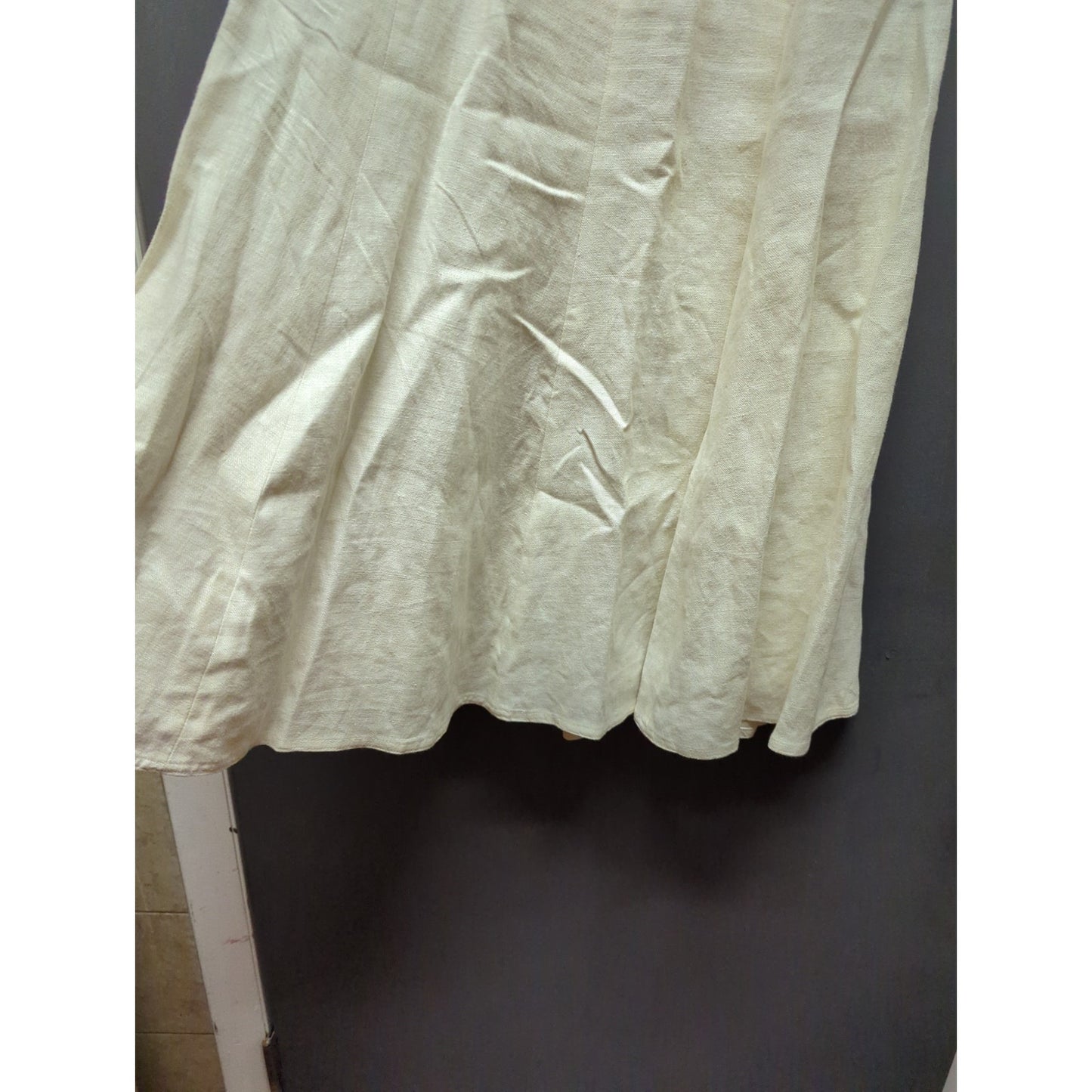 Vintage Liz Claiborne Cream Linen Full Circle Midi Skirt Petite 4 Prairie Boho