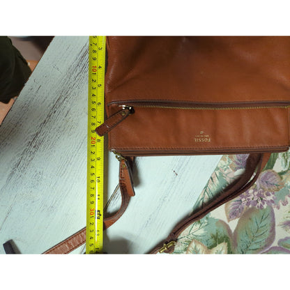 Fossil Heritage Brown Tan Leather Crossbody Organizer Messenger Bag
