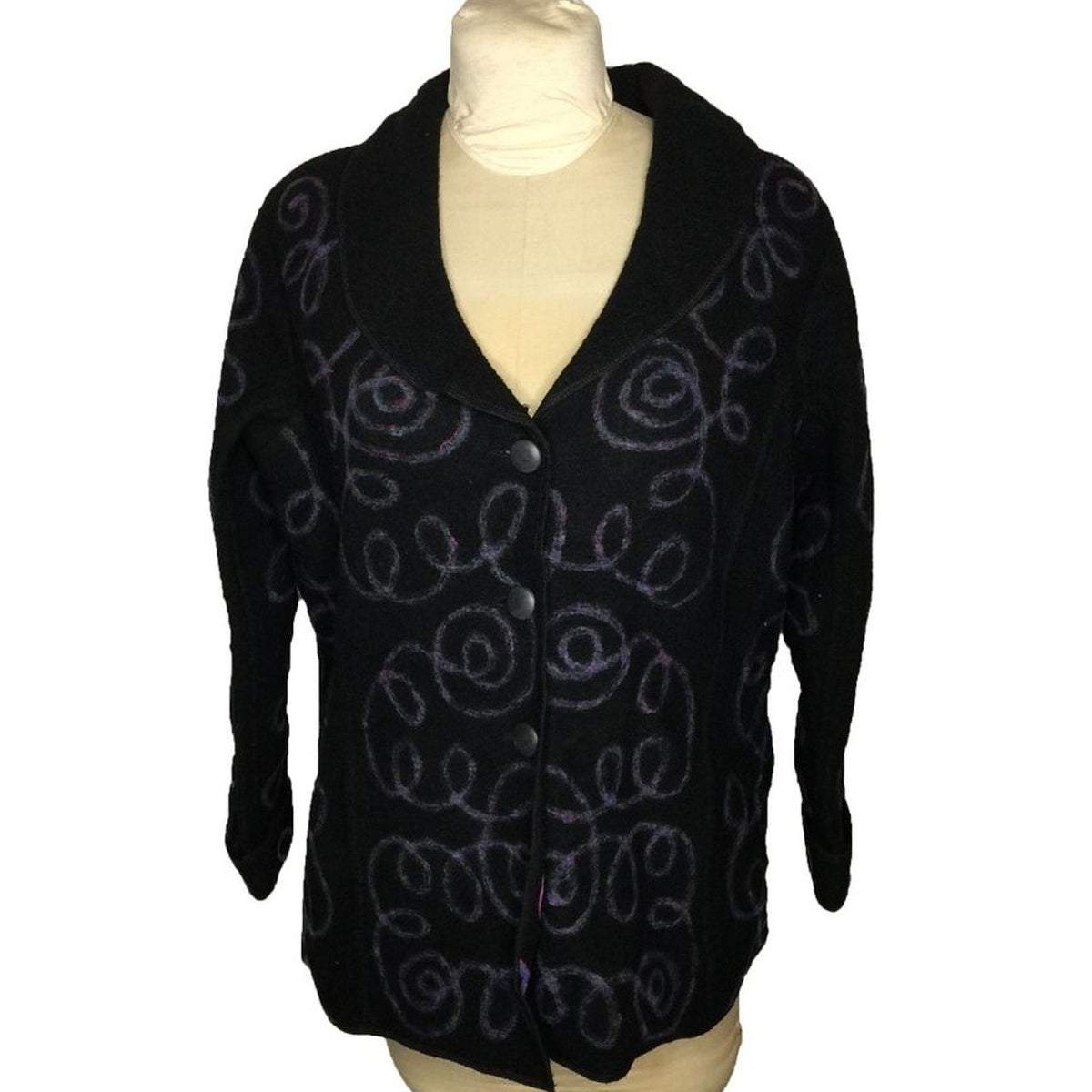 Carole Little Women’s Button-Up Coat Jacket Long Sleeved Wool Black Size Large