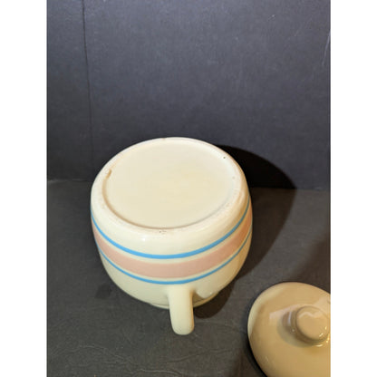 5 1/2" tall  vintage McCoy Pottery bean pot Stonecraft pink blue dinnerware