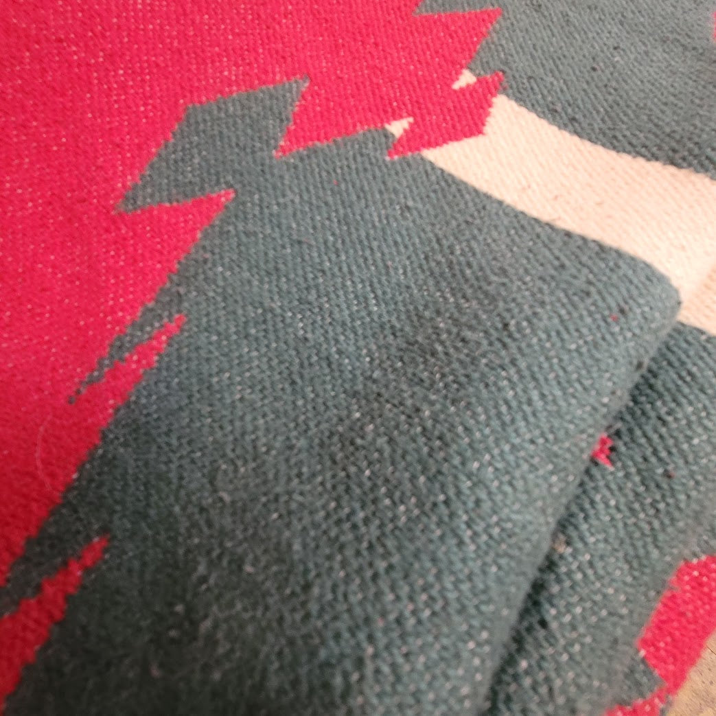 Large Vintage Southwestern Tribal Blanket 70x78 MCM Boho Regency Red Green