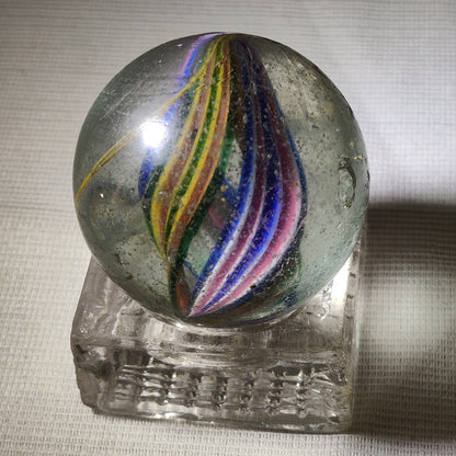Antique German Glass Marble Latticinio Swirl Giant 1-5/8" Played Wear Chips #AB