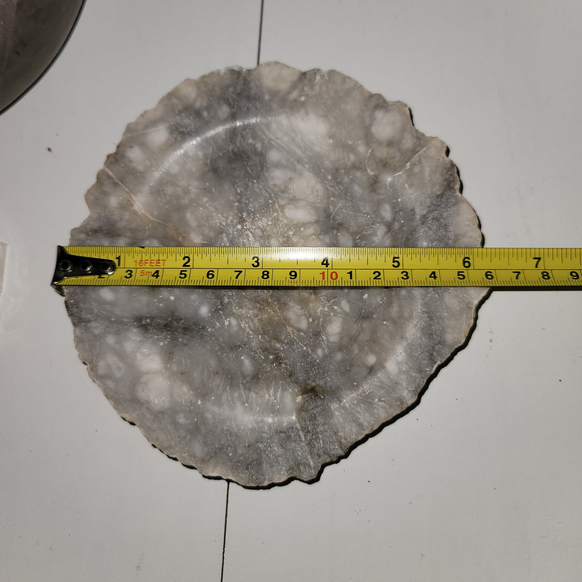 Italy Mid Century ashtray Marble round table office gray white Vintage raw edge