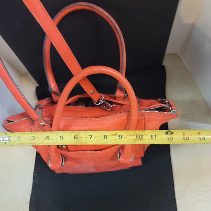 Tignanello Vibrant Orange Pebbled Leather Satchel Crossbody Bag Top Handle