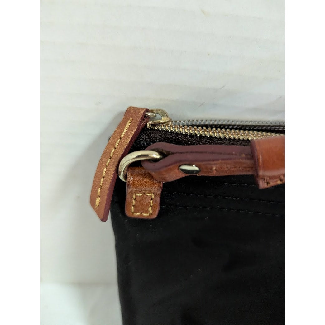 Dooney & Burke Black Nylon Brown leather North South Crossbody bag purse