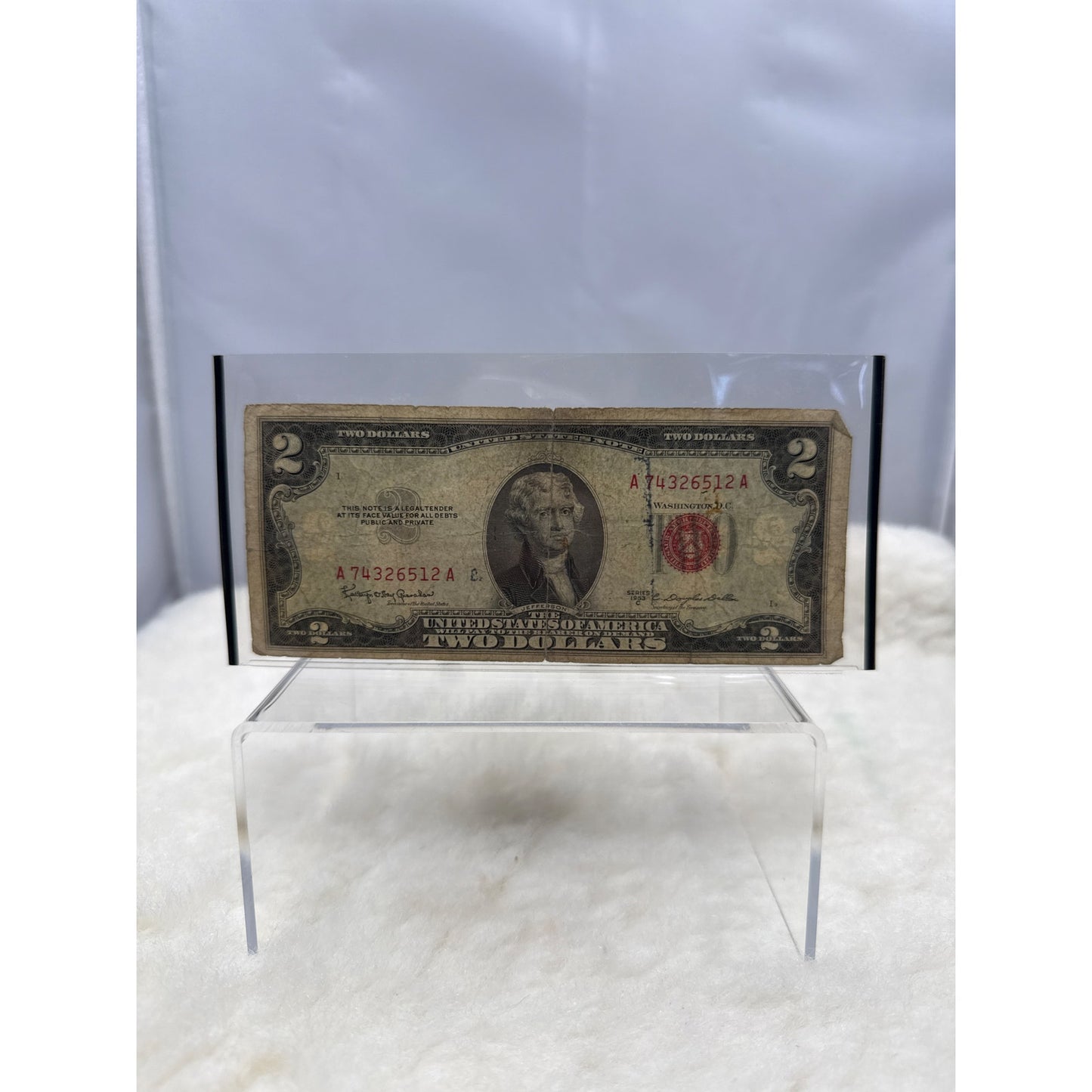 Paper Currency Bank Note USA Paper Money $2  Series 1953 C red seal