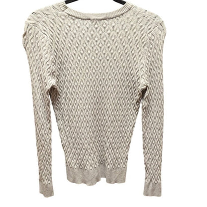 T. Tahari sweater crew neck long sleeve weave chain Oatmeal ribbed hem MEDIUM