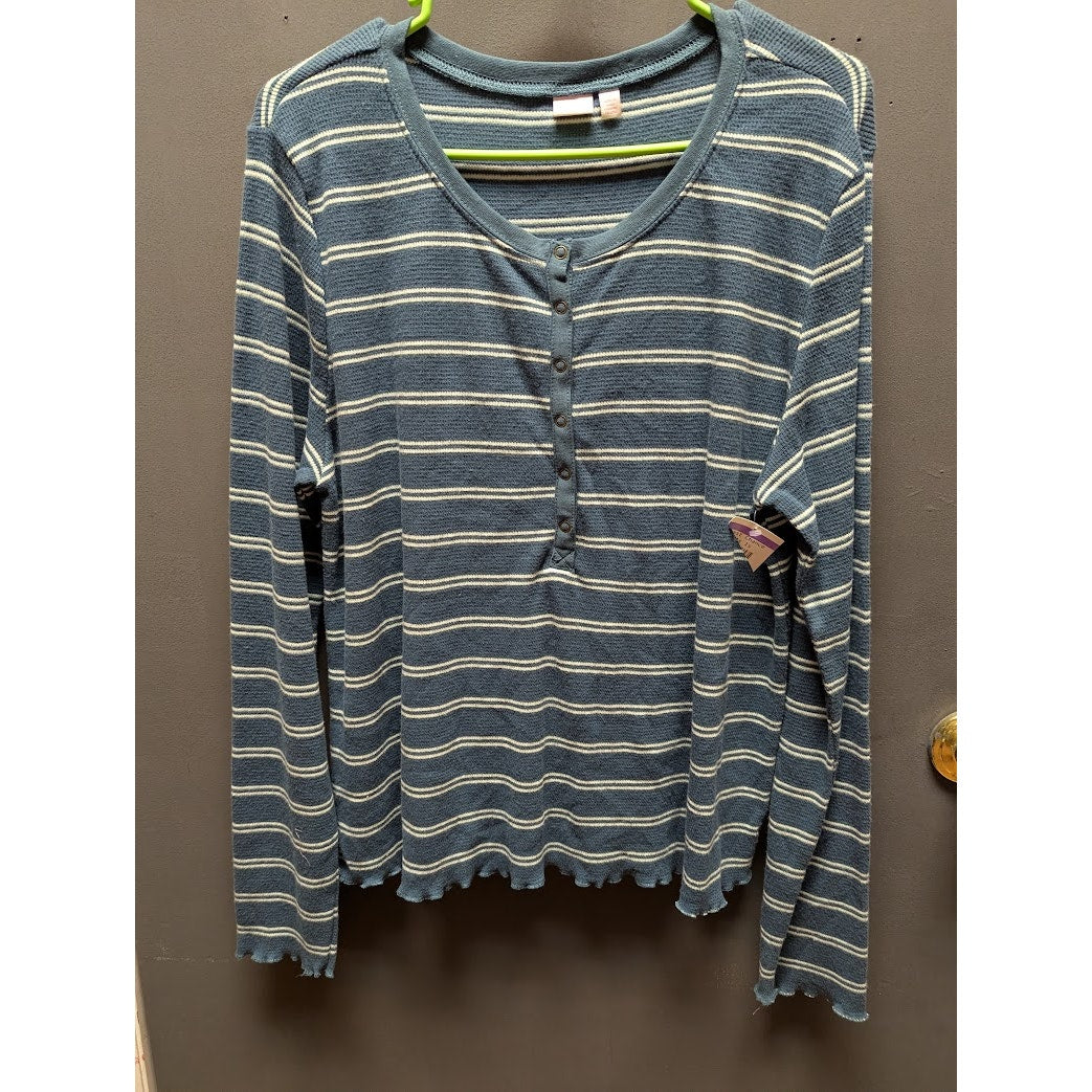 Make + Model Blue and White Striped Henley Top Size XXL Long Sleeve Travel