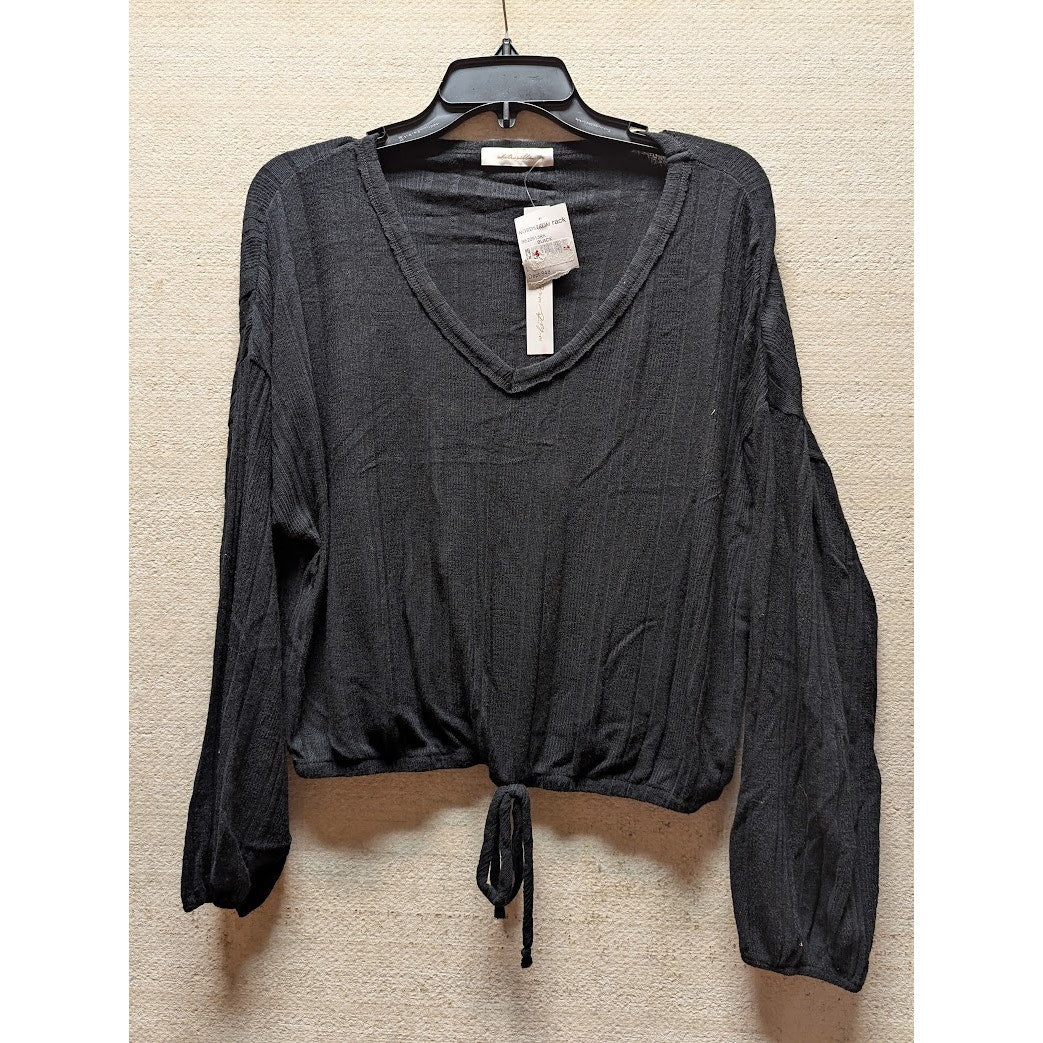 White Willow Women's Long Sleeve Ribbed Drawstring Hem Top gray large Retail $78