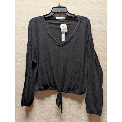 White Willow Women's Long Sleeve Ribbed Drawstring Hem Top gray large Retail $78