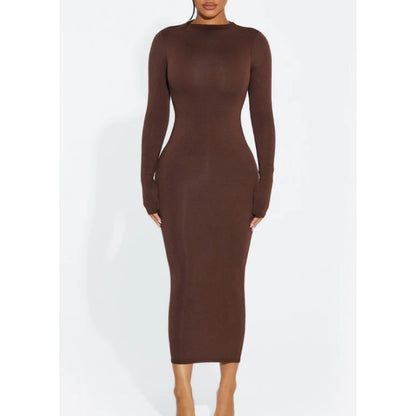 NEW Naked Wardrobe Sculpt Chocolate Brown Midi bodycon Dress Size Small NICE