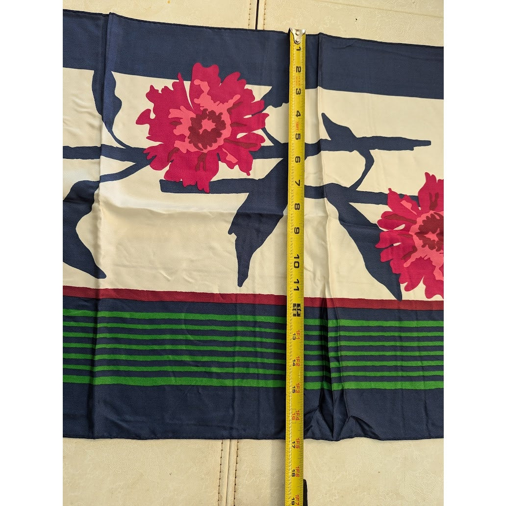 Vintage NEW Talbots Long Rectangular Blue Fuschia Floral Silk Scarf 63" x 17"