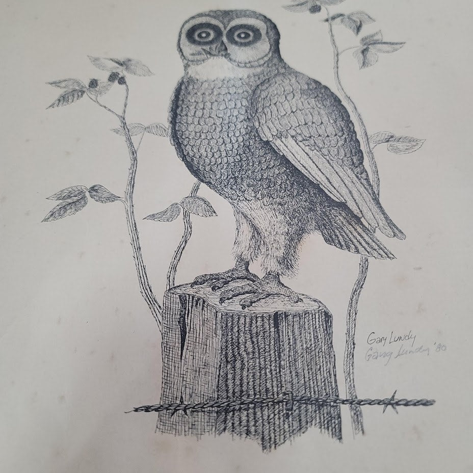 Gary Lundy Signed Owl print 18" x 15" Unframed 1980 Vintage