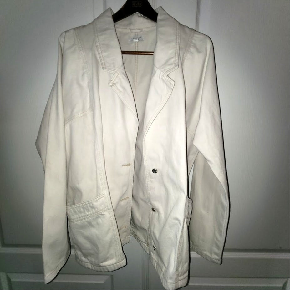 Topshop Cream Oversized Denim Chore Coat Jacket Utility Pocket Size 10