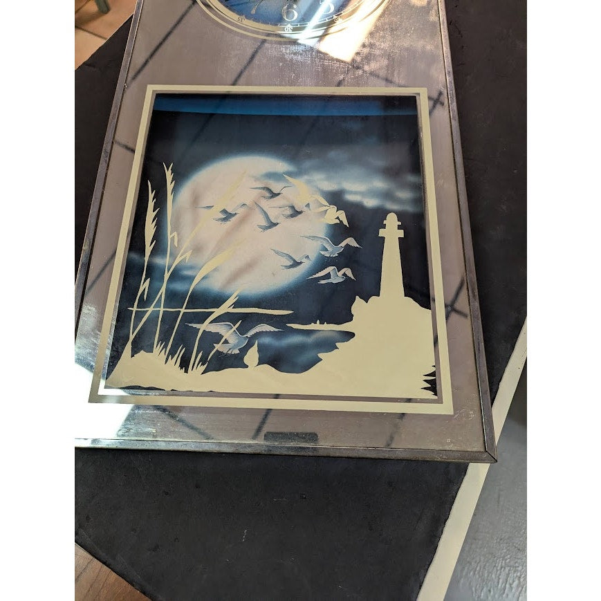 Vintage 1970s Brytone Mechanical Mirror Works Lighthouse Nautical Wall Clock