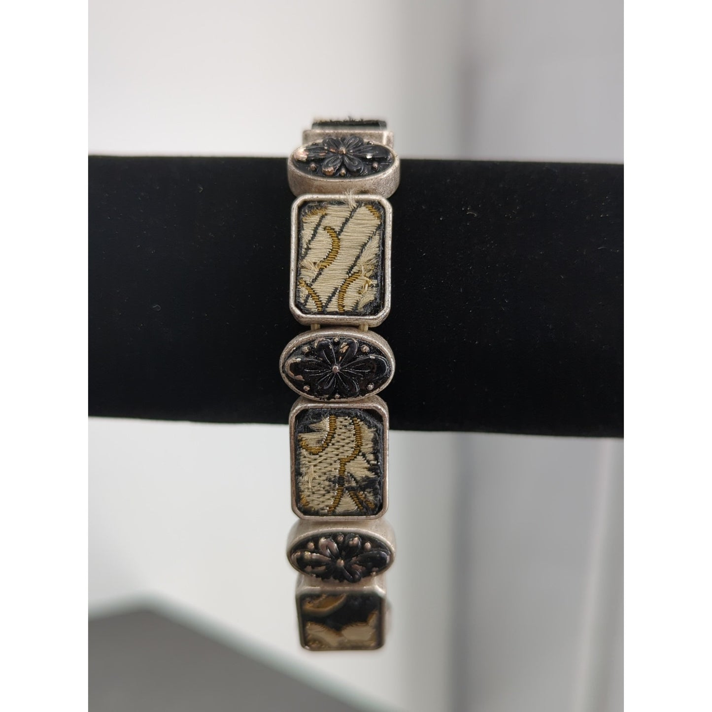 Vintage Silver Tone Geometric Stretchy Panel Bracelet Academia boho gothic