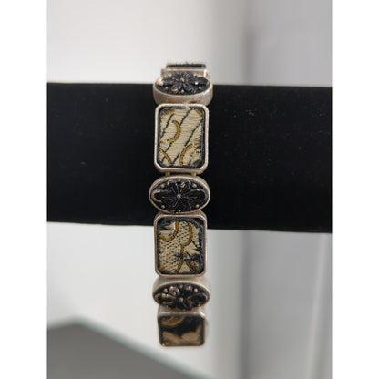 Vintage Silver Tone Geometric Stretchy Panel Bracelet Academia boho gothic