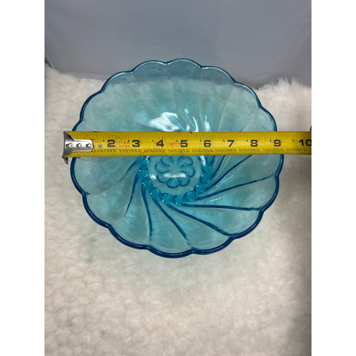 Vintage Hazel Atlas Capri Blue Swirl Bowl Seashell Pattern MCM Aqua Glass