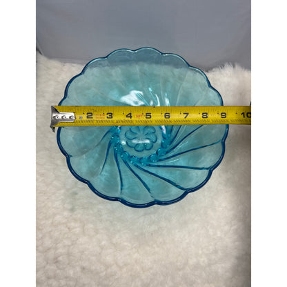 Vintage Hazel Atlas Capri Blue Swirl Bowl Seashell Pattern MCM Aqua Glass