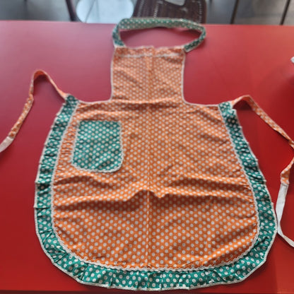 Vintage Orange Teal Polka Dot Pinafore Apron Retro Kitsch Mid-Century 50's Style