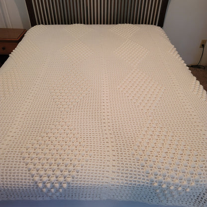 AMAZING handmade crochet blanket coverlet white geometric queen full bedspread