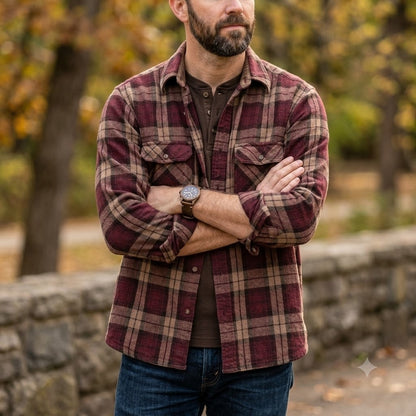 Heavy 100% Cotton Size Large St. Johns Bay burgundy oak plaid long sleeve Shirt
