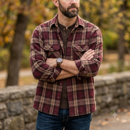 Heavy 100% Cotton Size Large St. Johns Bay burgundy oak plaid long sleeve Shirt