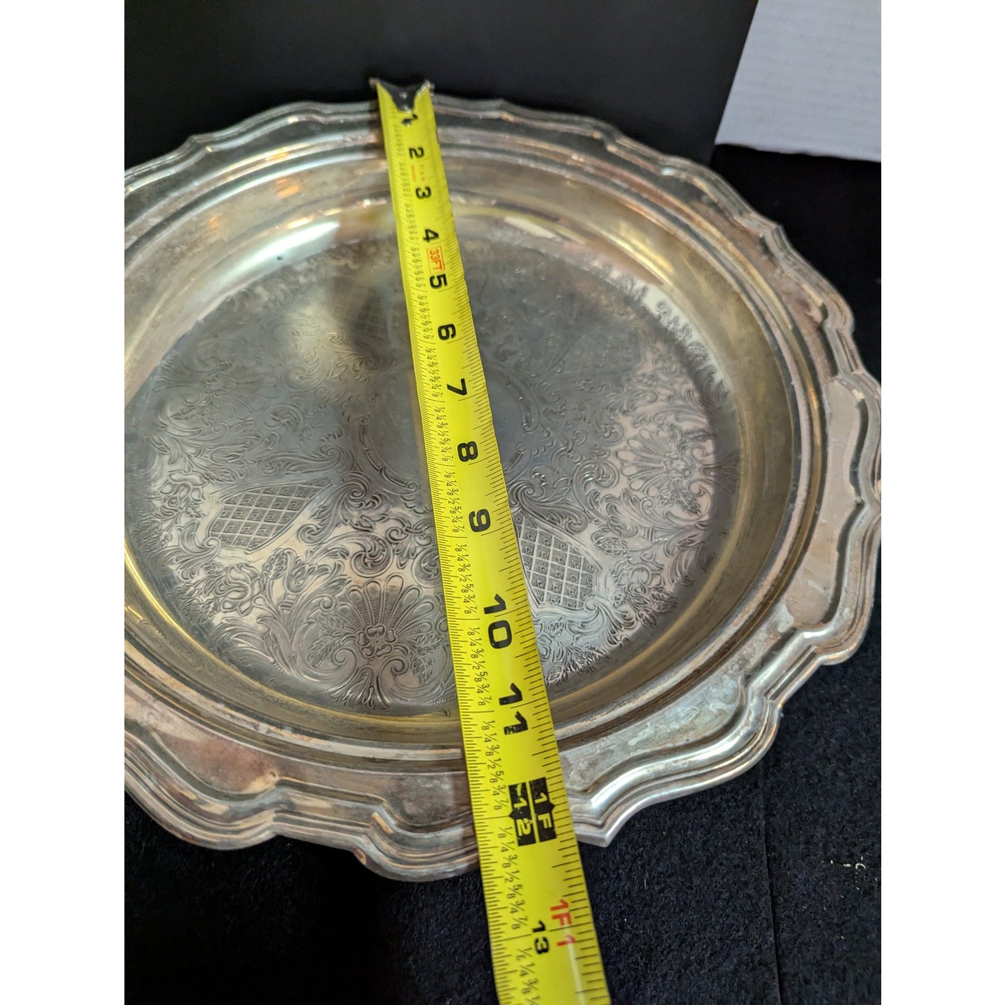 Vintage Hollywood Regency Silverplate Footed Round Platter Ornate Serving Tray